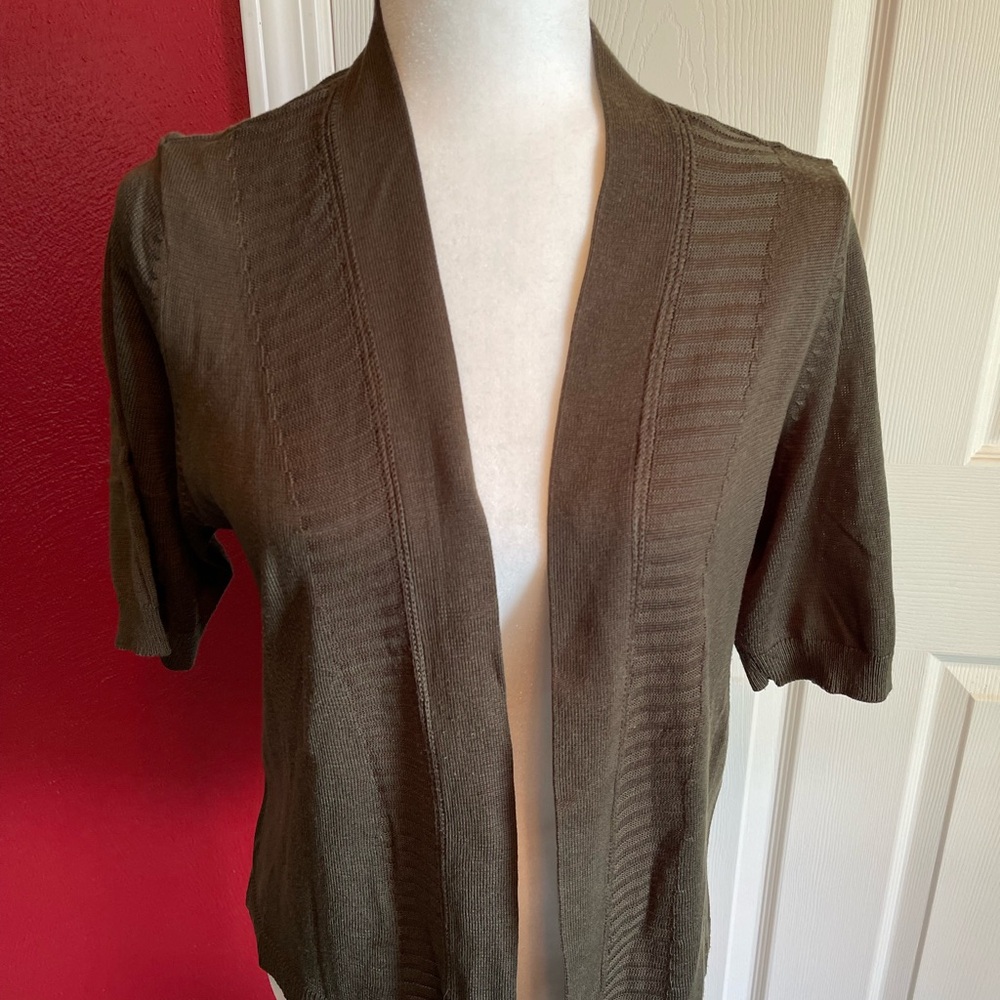 Roz & Ali Olive Cardigan Sweater Open Front